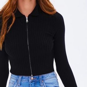 Zip-Front Cropped Sweater